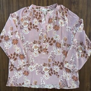 Spartina 449 Women's 100% Silk Blouse Size XL Pink Mauve Floral Print Lg Sleeve